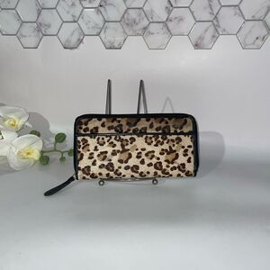 Michael Rome Leopard Print Fur Zippy Clutch/Wallet